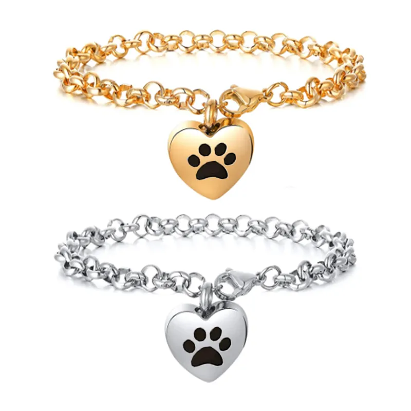 Gold or Silver Engraved Heart Pets Paw Urn bracelet, jewelry