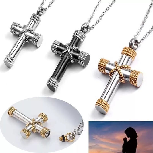 Rope Winding Cross Urn Pendant Necklace Memorial Jewelry