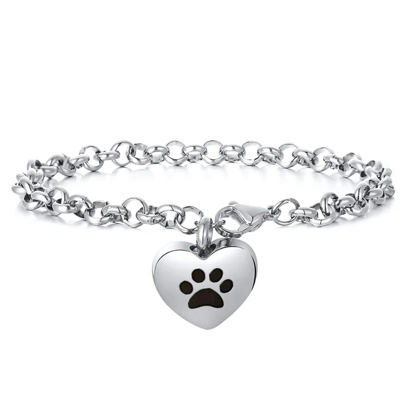 Gold or Silver Engraved Heart Pets Paw Urn bracelet, jewelry
