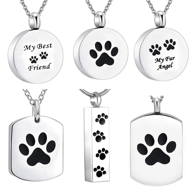 Pet Paw Stainless Steel Cremation Urn Necklaces for Ashes