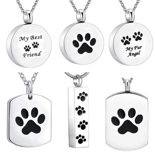 Pet Paw Stainless Steel Cremation Urn Necklaces for Ashes