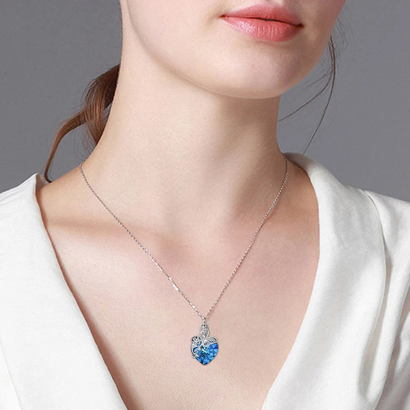 Urn Necklace For Cremation Ashes Necklace Butterfly Heart Blue Crystal Keep Memory For Family Human or Pets
