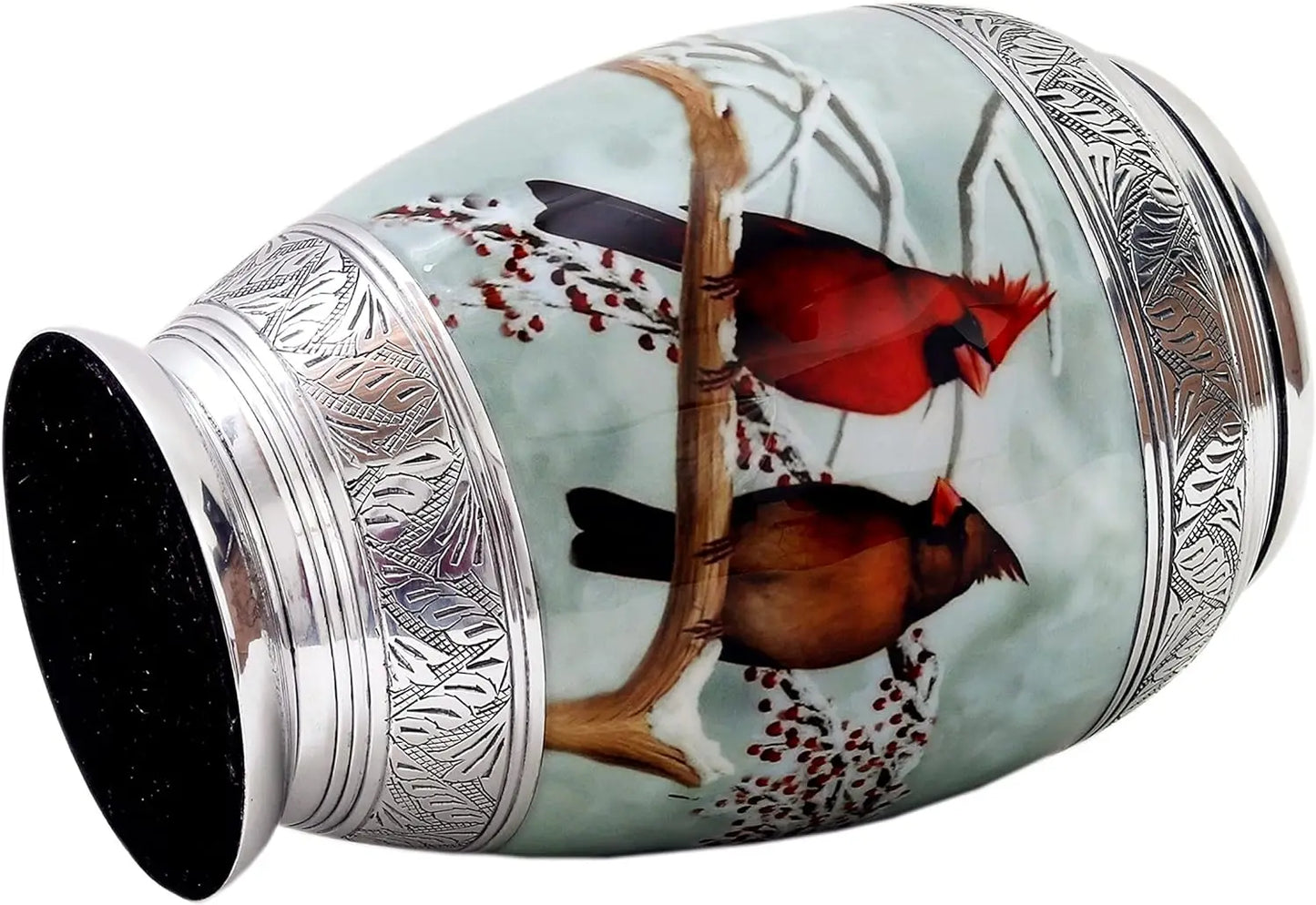 Cardinal Couple Bird Cremation Large Urn for Human Ashes - Handcrafted