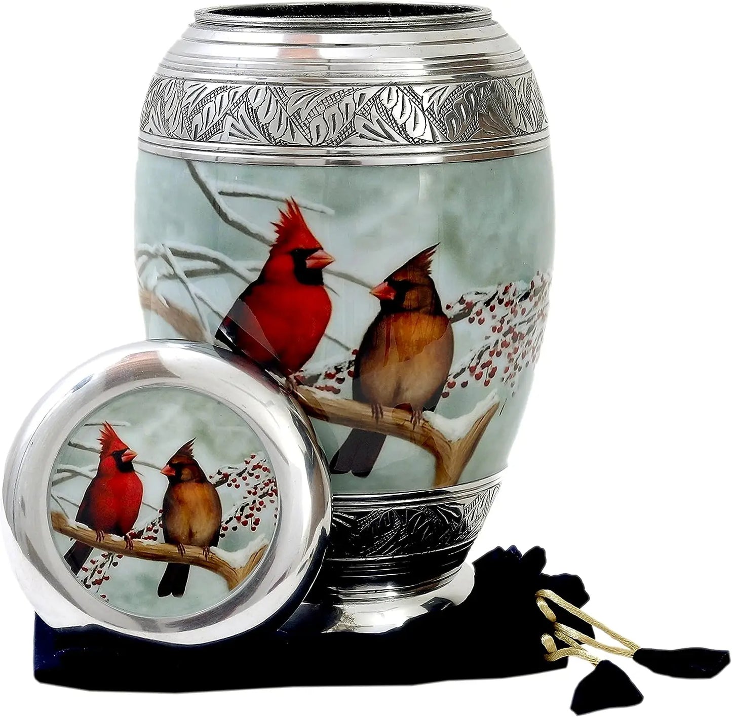 Cardinal Couple Bird Cremation Large Urn for Human Ashes - Handcrafted