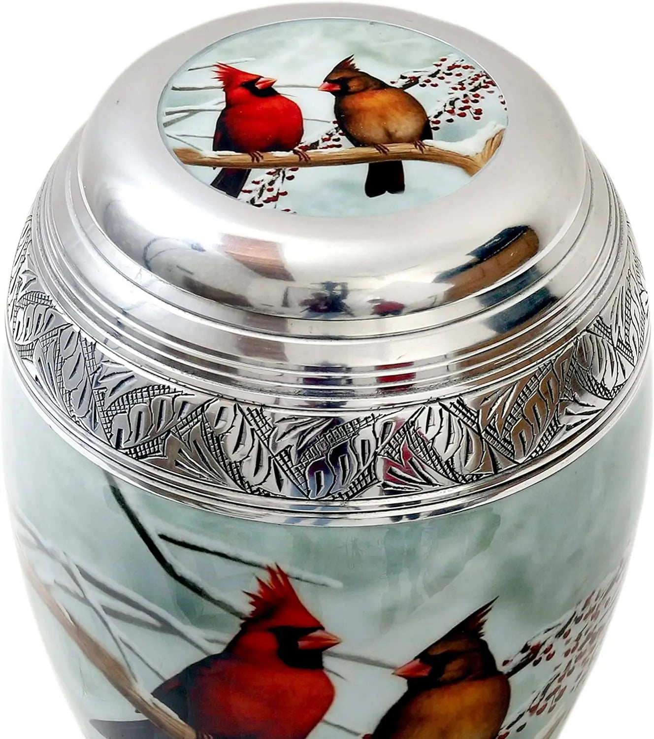 Cardinal Couple Bird Cremation Large Urn for Human Ashes - Handcrafted