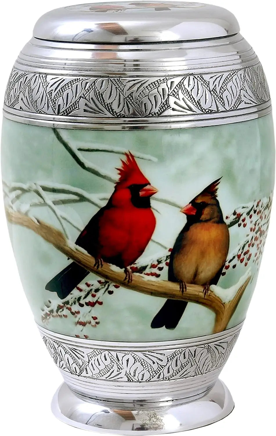Cardinal Couple Bird Cremation Large Urn for Human Ashes - Handcrafted