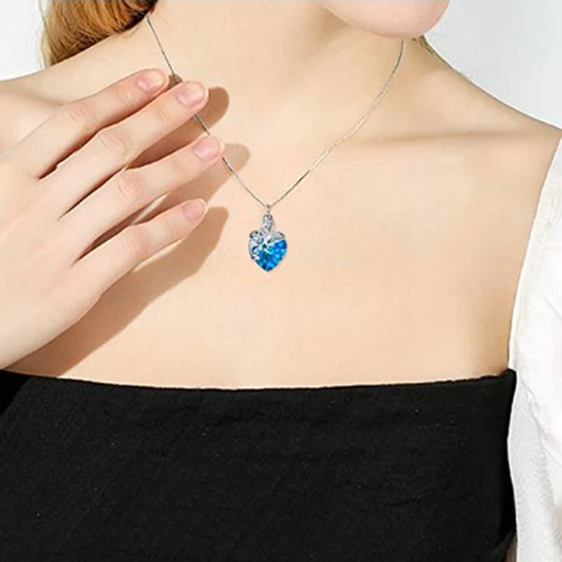 Urn Necklace For Cremation Ashes Necklace Butterfly Heart Blue Crystal Keep Memory For Family Human or Pets