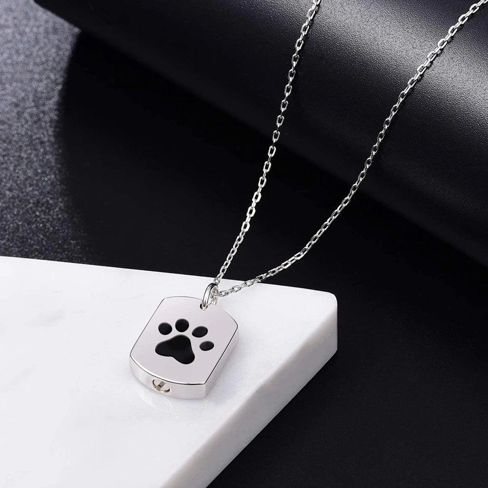 Pet Paw Stainless Steel Cremation Urn Necklaces for Ashes